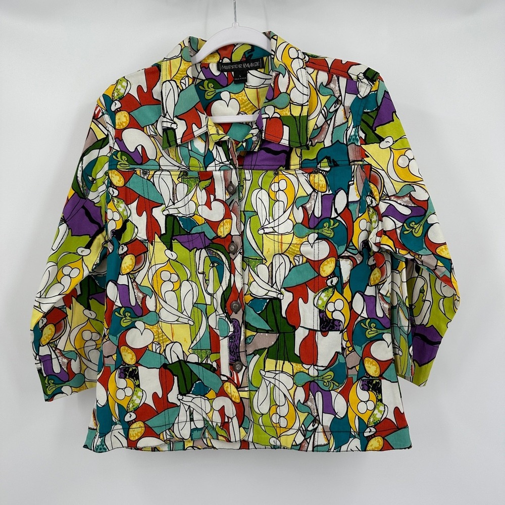 Womens Pop Art Maximalist Jacket Size L Bold Eclectic Colorful Funky Indie Artsy